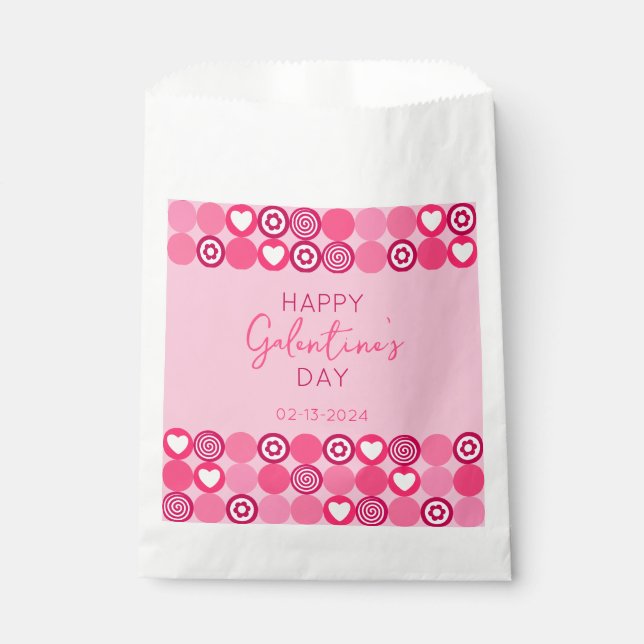 Cute Galentine’s Day Pink Heart and Flower Pattern Favour Bags (Front)