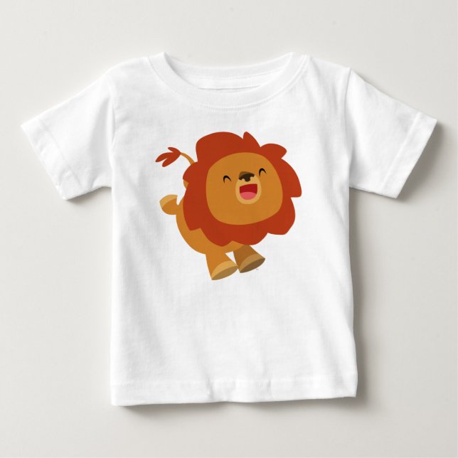 Cute Gamboling Cartoon Lion Baby T-Shirt (Front)