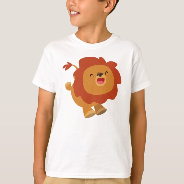 Cute Gamboling Cartoon Lion Children T-Shirt (Front)