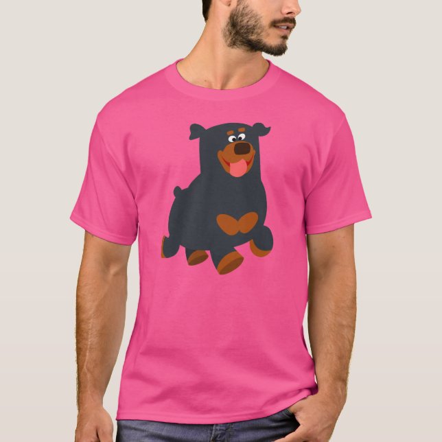 Cute Gamboling Cartoon Rottweiler T-Shirt (Front)