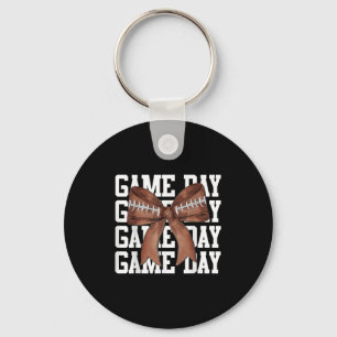 Cute Game Day Coquette Bow Football Lovers Mom Wom Key Ring
