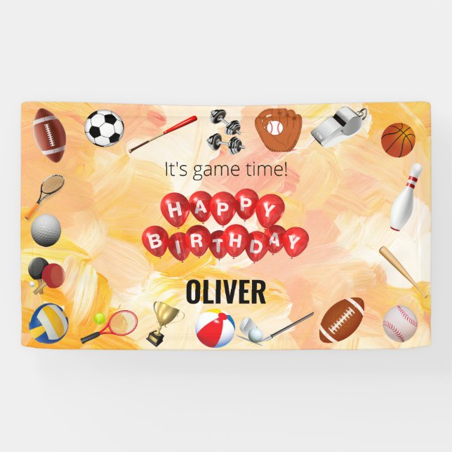 Cute Game Time Sports Balls Kids Birthday Welcome Banner (Horizontal)