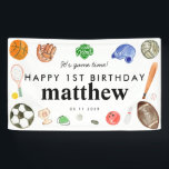 Cute Game Time Sports Balls Kids Birthday Welcome Banner<br><div class="desc">Cute Watercolor Game Time Sports Balls Kids Birthday Welcome Banner</div>