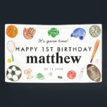 Cute Game Time Sports Balls Kids Birthday Welcome Banner<br><div class="desc">Cute Watercolor Game Time Sports Balls Kids Birthday Welcome Banner</div>