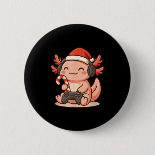 Cute Gamer Axolotl Christmas Design 6 Cm Round Badge