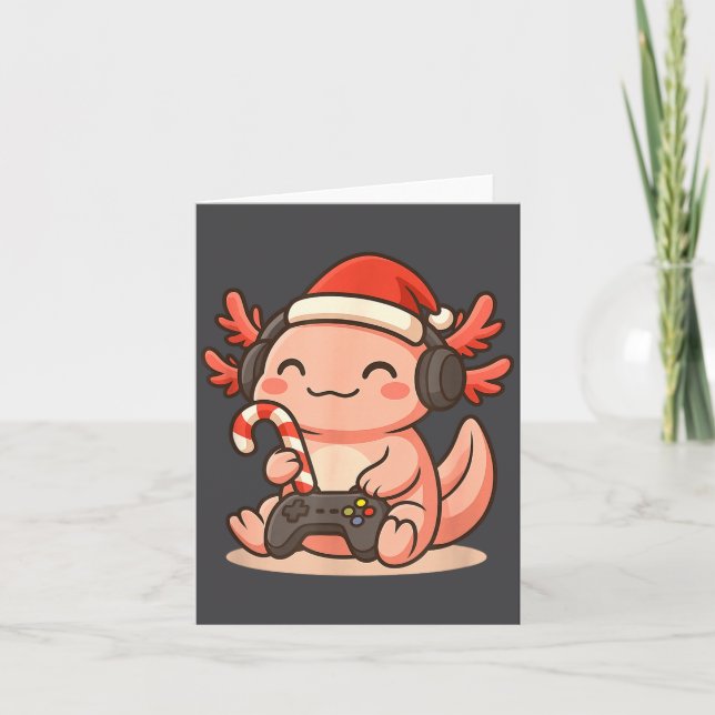 Cute Gamer Axolotl Christmas Design  Card (Front)