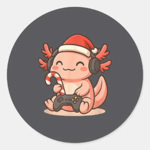Cute Gamer Axolotl Christmas Design  Classic Round Sticker
