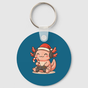 Cute Gamer Axolotl Christmas Design  Key Ring