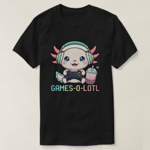 Cute Gamer Axolotl with Boba Art T-Shirt