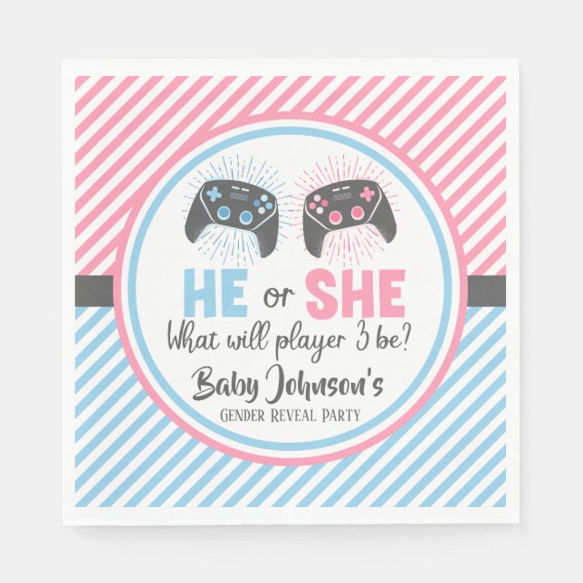 Cute Gamer Baby Gender Reveal Napkin (Front)