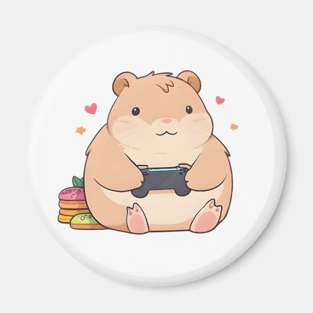 Cute Gamer Capybara Kawaii Design Magnet (Front)