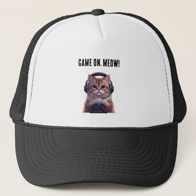 Cute Gamer Cat Kids Cap – Funny Gaming Kitten Hat (Front)