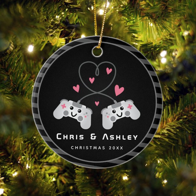 Cute Gamer Couple Gaming Video Game Joystick Name Ceramic Tree Decoration (Creator Uploaded)