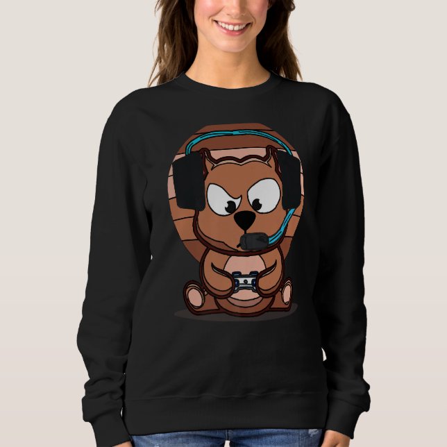 Cute Gamer Dog Gaming Pitbull Puppy Video Gamer Do Sweatshirt (Front)