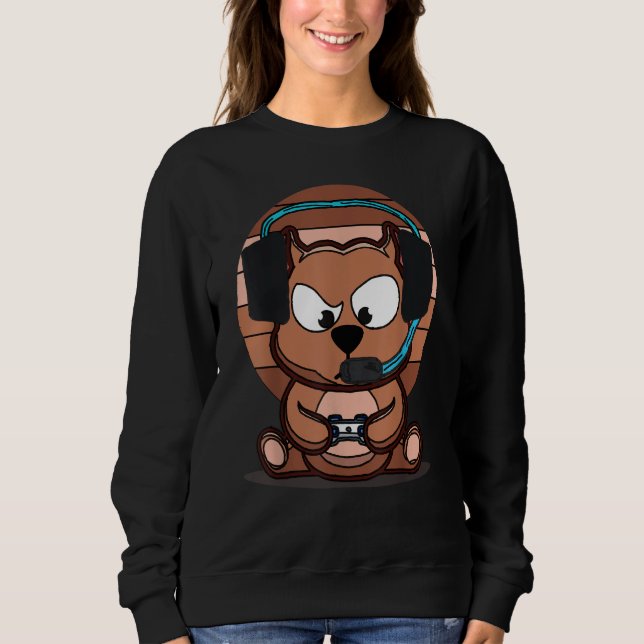 Cute Gamer Dog Gaming Pitbull Puppy Video Gamer Do Sweatshirt (Front)
