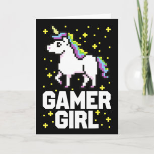 Cute Gamer Girl Galaxy Rainbow Unicorn Video Game  Card