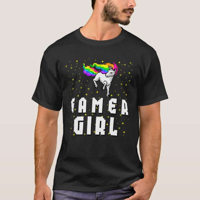 Cute Gamer Girl Galaxy Rainbow Unicorn Video Game  T-Shirt (Front)