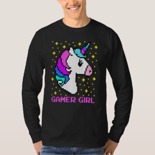 Cute Gamer Girl Rainbow Unicorn Gaming Cool Video T-Shirt