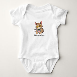 Cute Gamer Kitten Low Battery Illustration  Baby Bodysuit