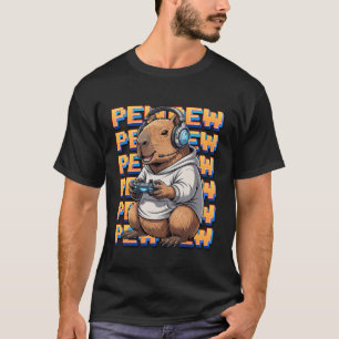 Cute Gaming Capybara Pew Video Game Design T-Shirt