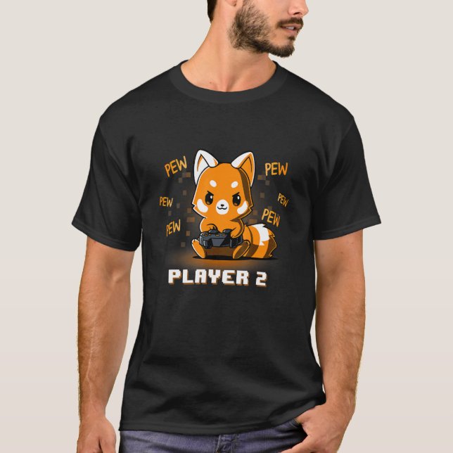 Cute Gaming Red Panda Pew Video Game Computer Play T-Shirt (Front)