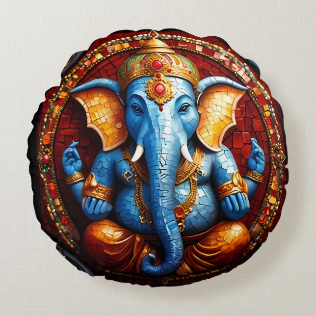 Cute Ganesh Blue Elephant God  Round Cushion (Front)