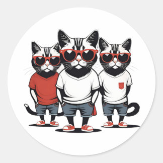 Cute Gangster Cats Classic Round Sticker