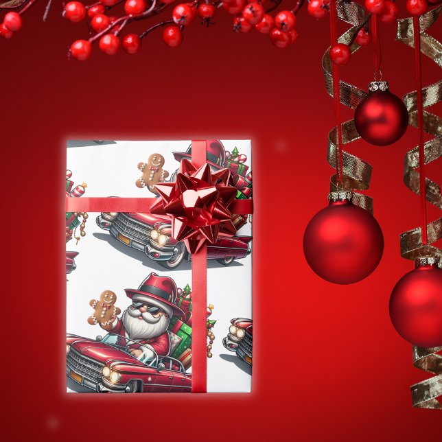 Cute Gangster Santa in Cadillac | Wrapping Paper (Creator Uploaded)