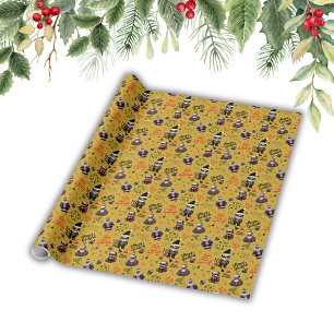 Cute Gangster Santa Merry Christmas on Gold Wrapping Paper