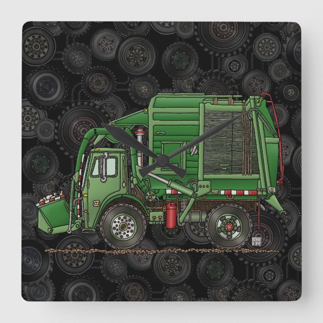 Cute Garbage Truck Trash Truck Square Wall Clock (Front)