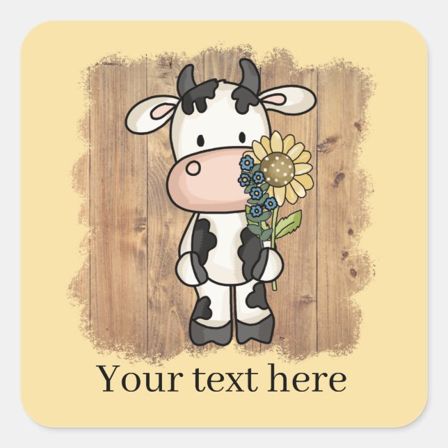 Cute garden cow add text  square sticker (Front)