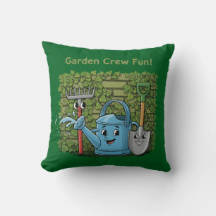Cute Garden Crew Fun! Cartoon Gardening Tools Cushion