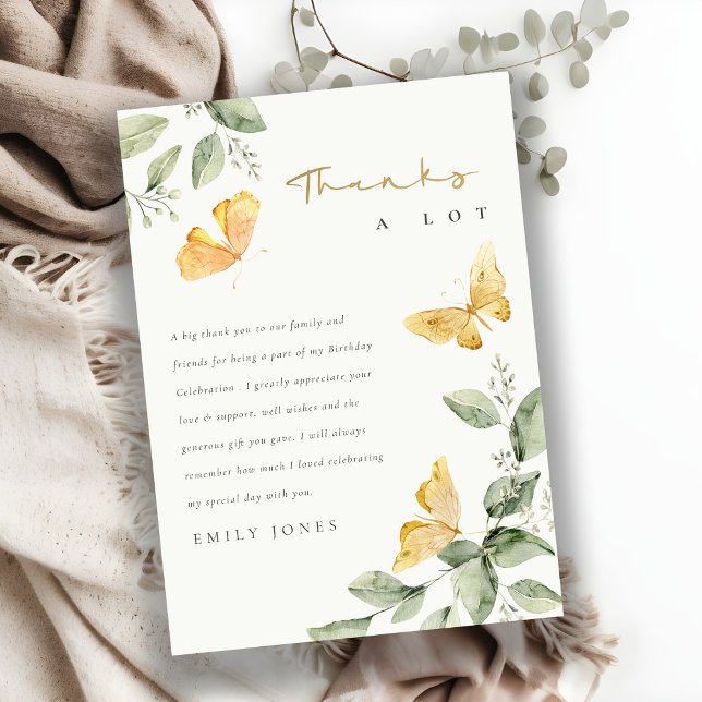 Cute Garden Foliage Butterflies Baby Shower Thank You Card (Creator Uploaded)