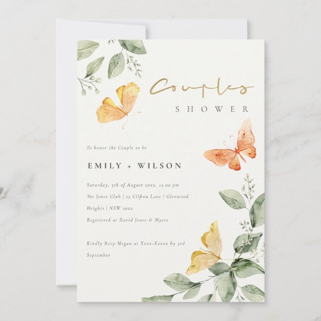 Cute Garden Foliage Butterflies Couples Shower Invitation (Front)