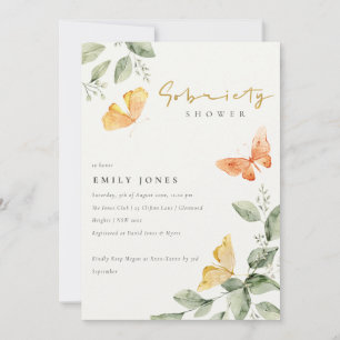 Cute Garden Foliage Butterflies Sobriety Shower Invitation