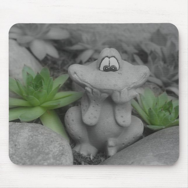 Cute Garden Frog Black White Mousepad (Front)