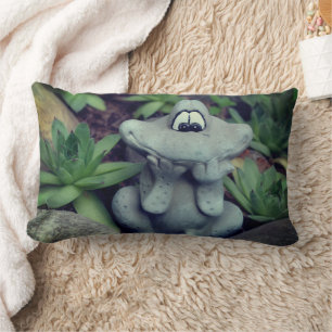 Cute Garden Frog Succulent Garden Lumbar Cushion