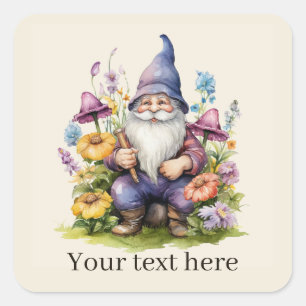 Cute Garden gnome add text Square Sticker