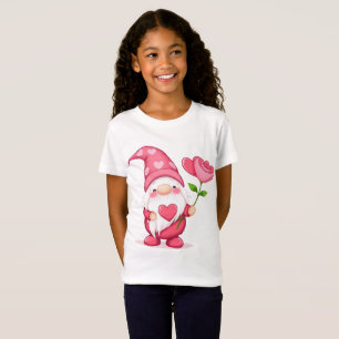 Cute Garden Gnome Girls T-Shirt - Whimsical Flower