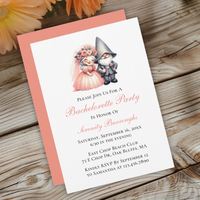 Cute Garden Gnome Orange Bachelorette Party  Invitation (Creator Uploaded)