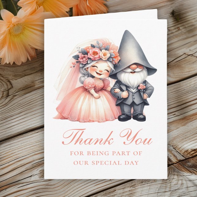 Cute Garden Gnome Orange Wedding Thank you  Card (Creator Uploaded)