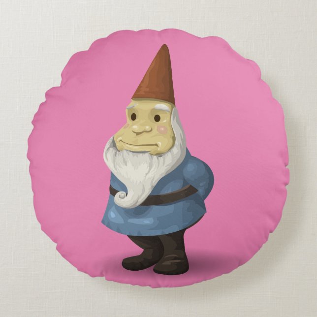 CUTE GARDEN GNOME ROUND PILLOW (Front)
