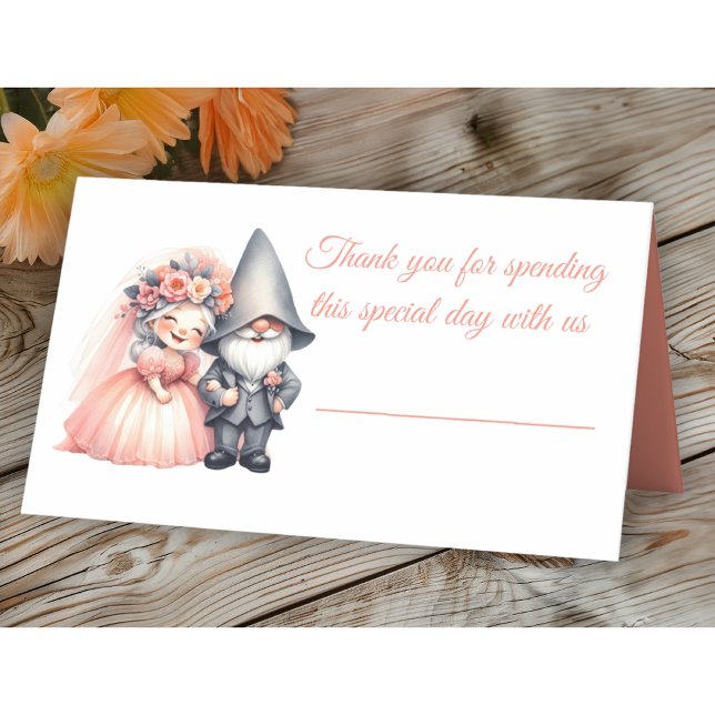 Cute Garden Gnome Rustic Orange Summer Wedding Place Card (Creator Uploaded)