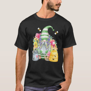 Cute Garden Gnome With Bees And Flowers Gardener T-Shirt