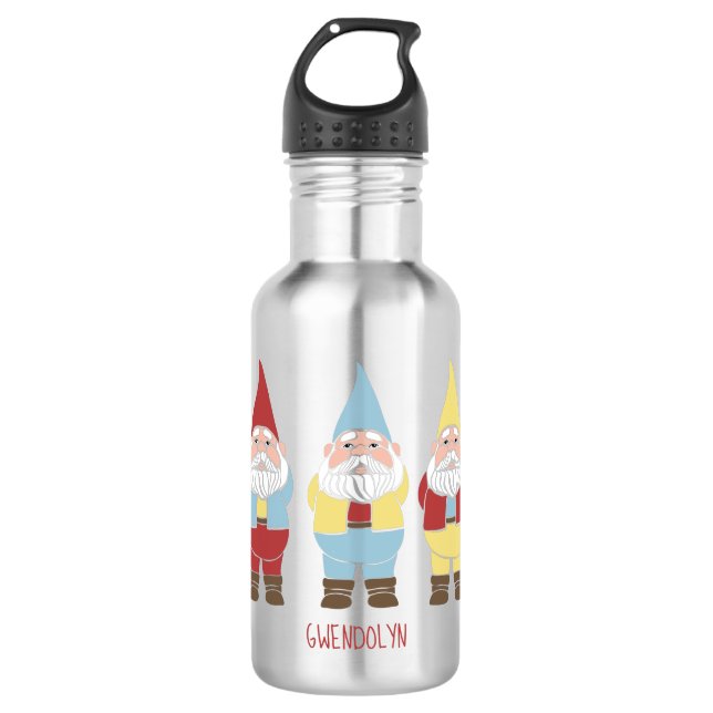 Cute Garden Gnomes Personalised 532 Ml Water Bottle (Front)