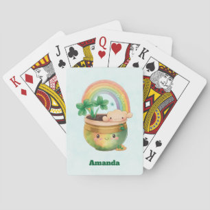 Cute Garden Planter with Rainbow & Clover Playing Cards