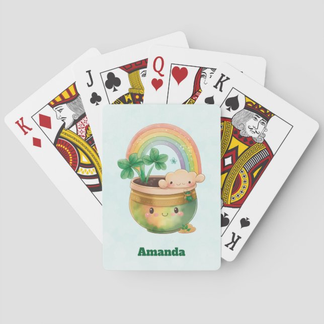 Cute Garden Planter with Rainbow & Clover Playing Cards (Back)