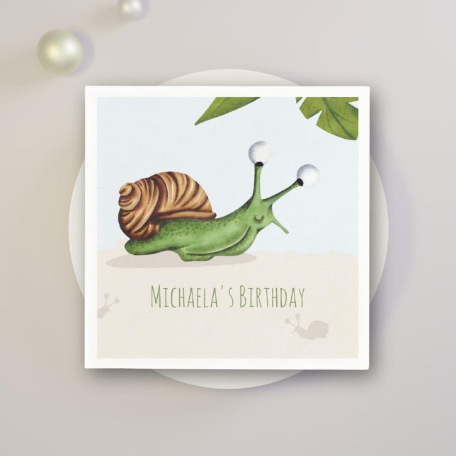 Cute Garden Snail Birthday Party Napkin (Creator Uploaded)