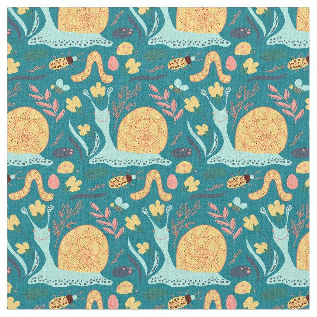 Cute Garden Snail Pattern Fabric (Close Up)