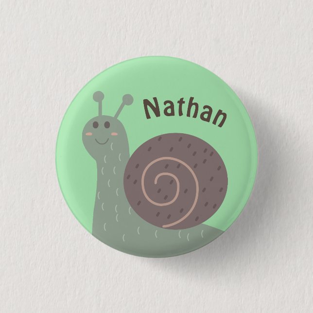 Cute Garden Snail Personalised Kids 3 Cm Round Badge (Front)